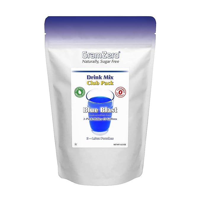 GramZero Blue Blast Zero Calorie Sugar Free Drink Mix Great For Nutrition Club Loaded Teas Stevia Sweetened