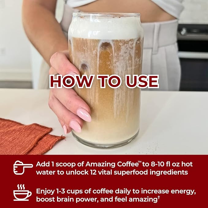 Superfoods Company | Amazing Coffee - Instant French Roast | Adaptogenic Mushrooms Superfoods - Energy Focus Digestion Immunity - 30 Servings - Hazelnut Flavor