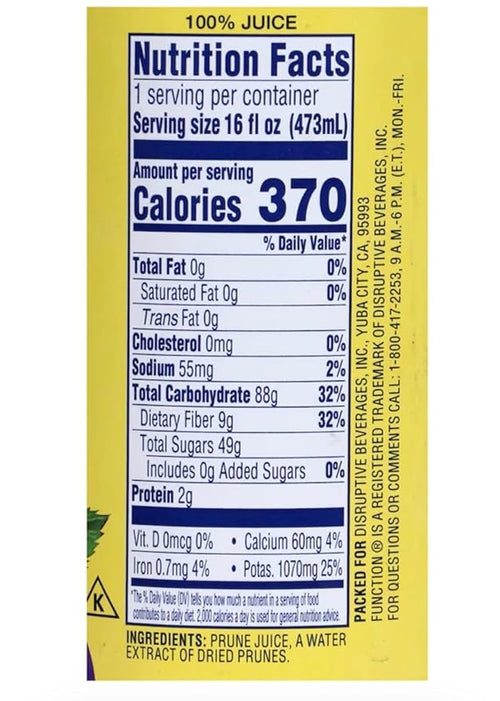 100% Prune Juice – Natural Digestive Health Beverage No Added Sugar 6-Pack of 16 oz Bottles