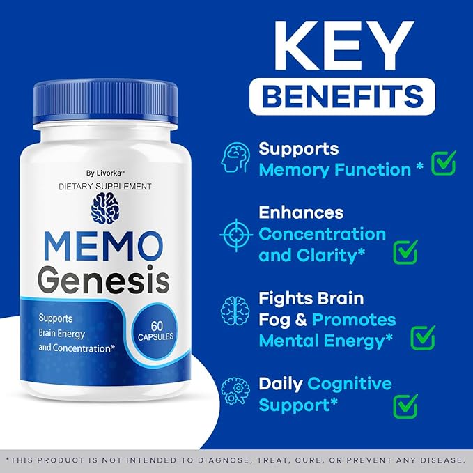 (5 Pack) Memo Genesis Capsules - Original MemoGenesis Brain Health Daily Support Pills Natural Advanced Formula Cognitive Health &amp Function to Help Maintain Clarity Focus 300 Capsules for 5 Month