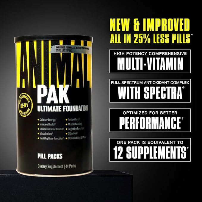 Animal Pak - Convenient Multivitamin for Men &amp Women Daily All-in-One Vitamin &amp Supplement Pack - Zinc Vitamins C B D Amino Acids and Immune Support - Sports Nutrition Performance - 44 Co