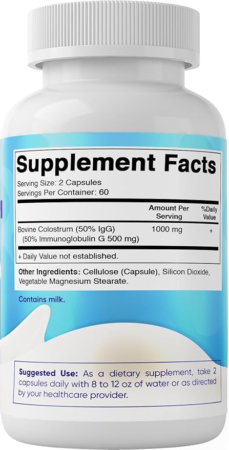 Vitamatic Bovine Colostrum Supplement 1000 mg per Serving - 50% Highest IgG - Supplement for Gut Health Hair Growth Beauty Muscle Recovery &amp Immune Support - 120 Capsules