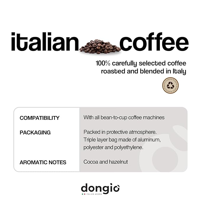 Dongiò Caffè Roma Blend – Whole Bean Coffee 2.2 lbs (35.2 oz) Medium-Dark Roast Italian Espresso Blend with Notes of Cocoa and Hazelnut