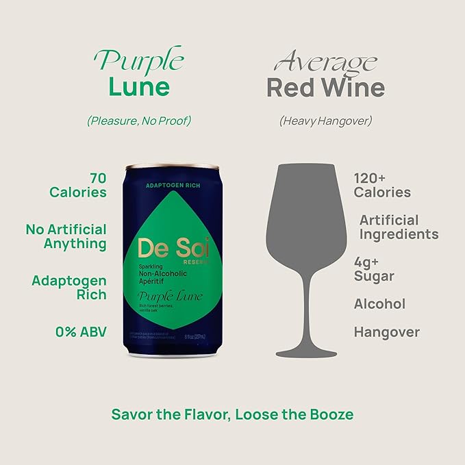 De Soi Wine Sampler (Tres Rose + Purple Lune) Mocktails NA Drinks 12-pack Adaptogen Drink Sparkling Drink with Calming Botanicals Mocktails Drinks Gluten Free No Artificial Flavors