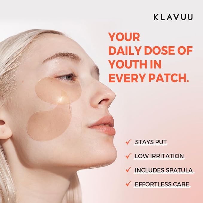 KLAVUU Vegan Collagen Eye Patches for Puffy Eyes &amp Dark Circles (60 Patches) – Hydrogel Under Eye Mask with Niacinamide – Fine Lines Firming Elasticity