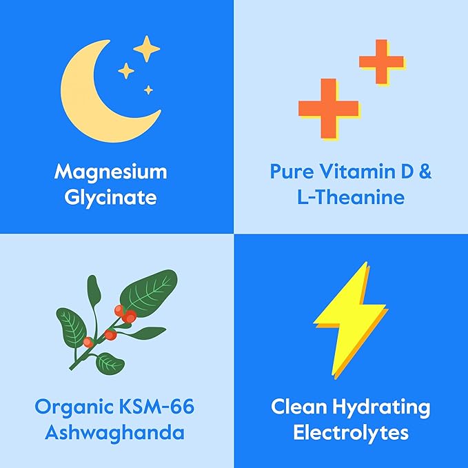 Nectar Calm Magnesium Glycinate Drink Mix - Sugar Free &amp Zero Calorie - with Organic Ashwagandha Vitamin D L-Theanine Hydrating Electrolytes - Relax Focus &amp Calm (Cherry Pomegranate 30 Sti
