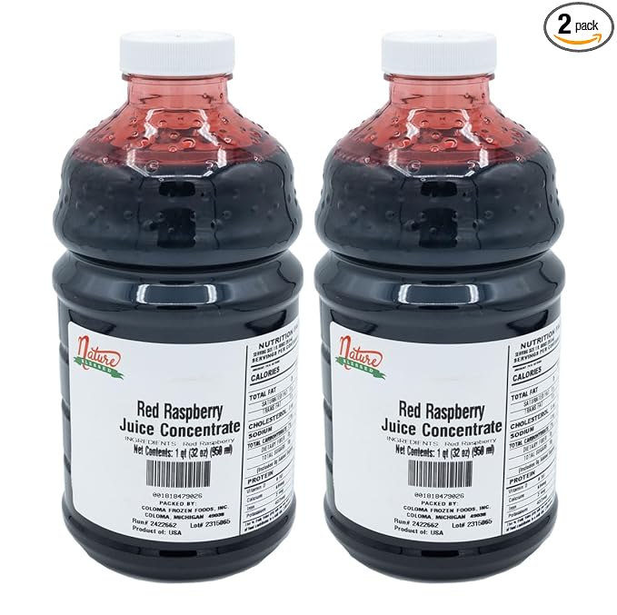 Nature Blessed 100% Red Raspberry Fruit Juice Concentrate - 2 Quarts (2/32 fl oz bottles) Home Beer Brewing Home Wine Distilling Flavoring Making Jelly