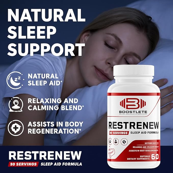 RestRenew Natural Sleep Aid - Supports Deep Sleep Relaxation Stress Relief and Mood Balance | Melatonin Chamomile L-Theanine &amp More | Non-Habit Forming Non-GMO | 60 Capsules
