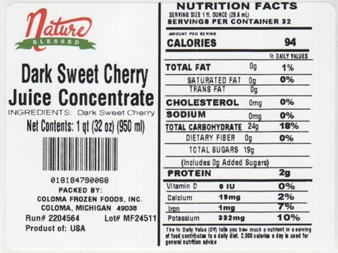 Nature Blessed 100% Pure Dark Sweet Cherry Concentrate - 1 Quart (1/32 fl oz bottle) Applications: Home Wine Making Beer Brewing Distilling Smoothies or Cider