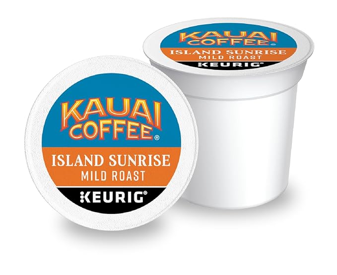 Kauai Coffee K-Cup Pods for Keurig Brewers – Arabica Coffee 10% Hawaiian – Mild Roast Light with Bright Aroma – Island Sunrise 1 Pack of 48 Single Serve K-Cups