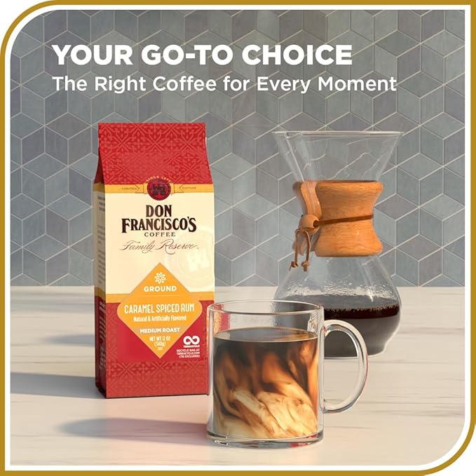 Don Francisco's Caramel Spiced Rum Ground Coffee Medium Roast – 100% Arabica Seasonal Flavored Coffee 3-Pack of 12 oz Bags