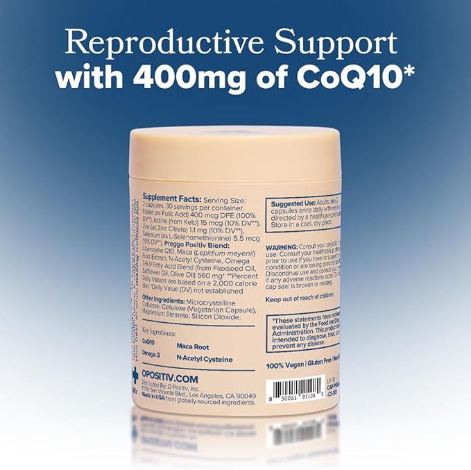 O Positiv Preggo Conception Support Capsules for Women - OBGYN-Formulated Pre Prenatal Vitamins with Clinically-Studied Ingredients - CoQ10 N-Acetyl Cystein - Female Sexual Health 60 Ct (Pack of 1)
