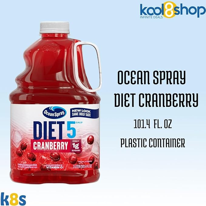 Ocean Spray Diet Cranberry Juice Drink 101.4 fl oz Plastic Bottles 2 Pack + 15 Sugarcane Disposable Straws by KOOL8SHOP Infinite Deals