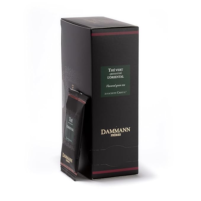 Dammann Freres Sachets L'Ôriental Tea Bags Premium Gourmet French Green Tea Blend Passion Fruit Peach Strawberry Flavors Individually Wrapped 24 Count (Single Pack)