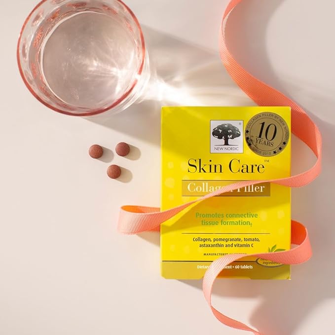 NEW NORDIC Skin Care Collagen Filler Tablets Marine Collagen with Vitamin C Supplement for Healthy Looking Smoother Plump Skin 60 Count (Pack of 1)