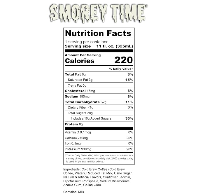 Bones Coffee Company S'morey Time Latte S'mores Flavored Coffee Medium Roast Ready To Drink Iced Coffee in Can 11 Fl Oz Can (12 Pack)