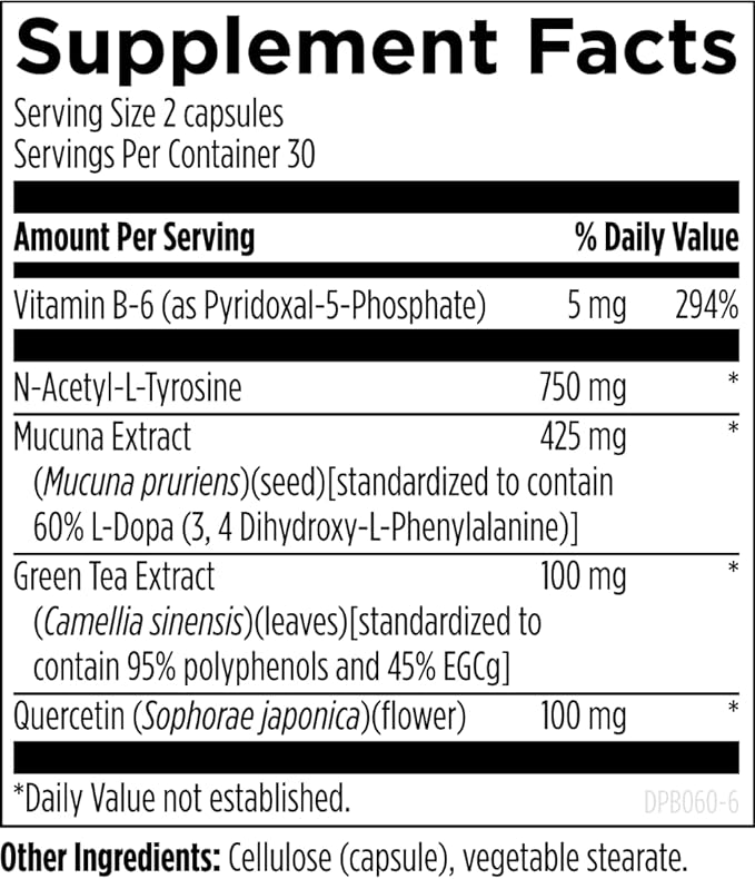 Designs for Health DopaBoost - Cognitive + Mood Support - Acetyl-L-Tyrosine Mucuna Extract Vitamin B6 - Vegan (60 Capsules)