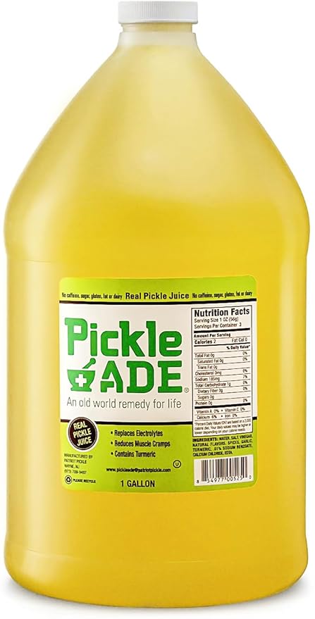 PickleAde Real Dill Pickle Juice with Turmeric 1 Gallon (128 oz) | Muscle and Leg Cramp Relief | Bulk Size Pickle Juice Sports Drink | Electrolyte Replacement | Pickle Brine | Kosher Pickle Juice for
