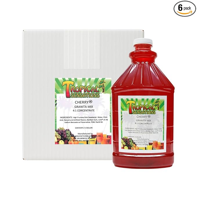 Tropical Sensations Cherry Granita Slushie Mix – 6 Bottles 64 oz Each – Non-Alcoholic Frozen Drink Mix for Slush Machines – Bulk Case