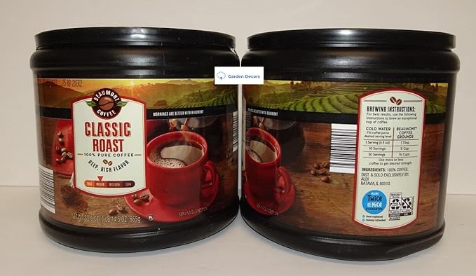 Beaumont Coffee Classic Medium Roast 100% Pure Coffee Deep Rich Flavor 30.5oz 865g (Two Tubs)