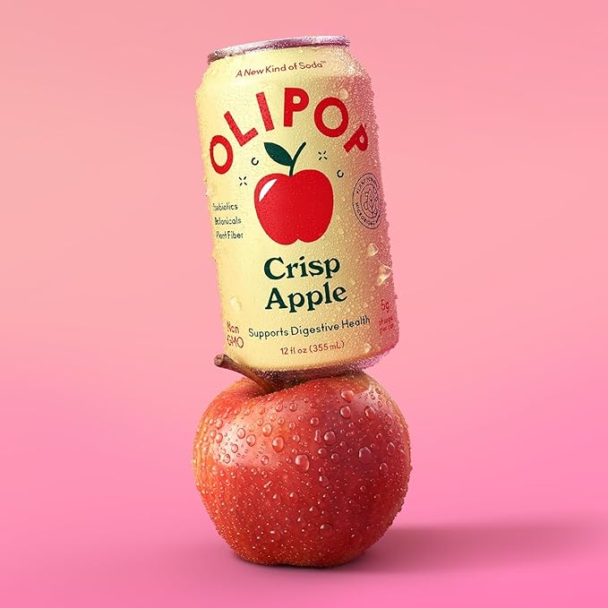OLIPOP Prebiotic Soda Pop Crisp Apple A New Kind of Soda Packed with Prebiotics Fiber and Botanicals Gluten Free GMO Free 12oz (12-Cans)