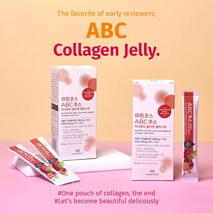 ABC Juice Inner Beauty Collagen Jelly Stick ㅣ Marine Collagen Peptides ㅣ Apple Beet Carrot Extract ㅣ Portable Daily Wellness ㅣ Skin Elasticity Support ㅣ No Sugar Added