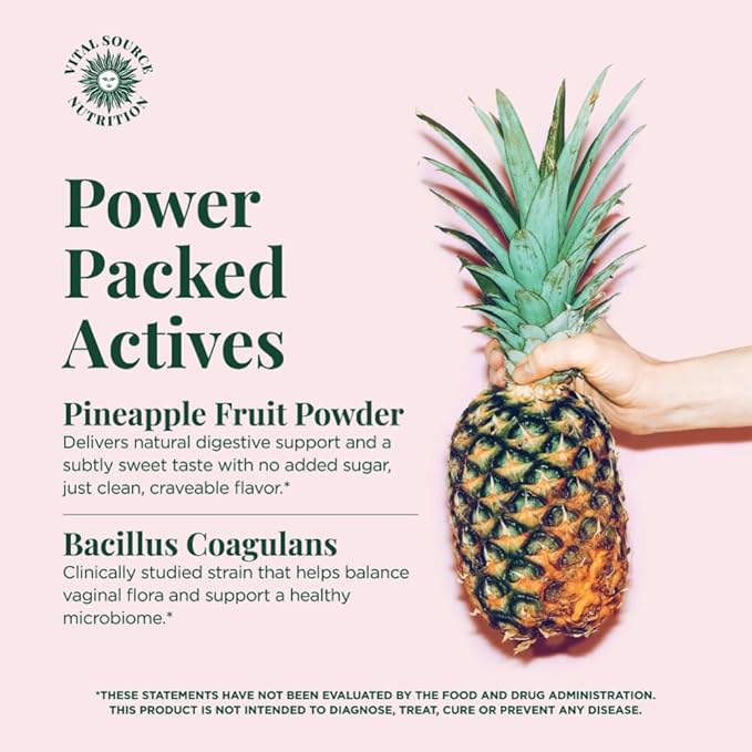 Vital Source Nutrition Vaginal Probiotic Gummies for Women - pH Balance and Immune Defense Support Healthy Odor and Vaginal Flora - Vegan Gluten-Free - Hawaiian Pineapple - 60 Gummies - 30 Servings
