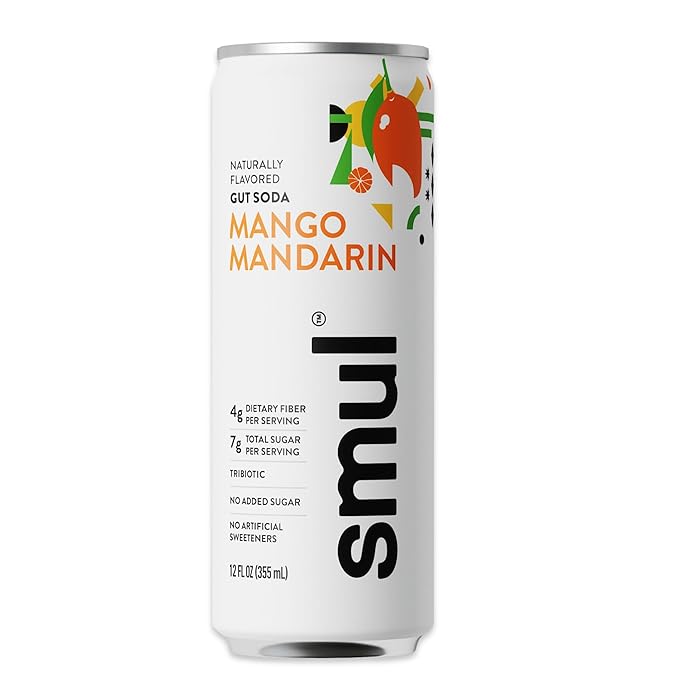 smul – Healthy Gut Soda – Mango Mandarin – Real Fruit Juice – Sparkling Healthy Drink – Only 7g Sugar &amp 30 Calories – No Artificial Sweeteners – Gluten-Free – 12 fl oz – 12 Pack