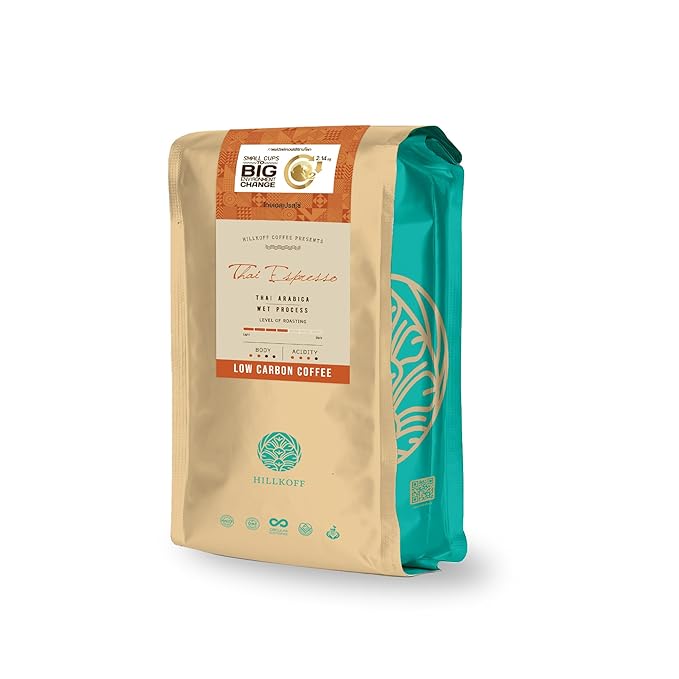 Hillkoff Northern Thai Arabica 100% Thai Espresso Low Carbon Coffee Whole Bean Thai Coffee 8.8 Oz (Medium Roasted) (Thai Espresso 250 grams)