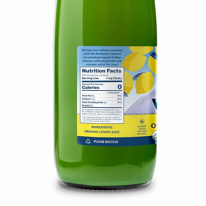 Organic Italian Volcano Lemon Juice 33.8 Fl Oz (Pack of 3) – Pure Sicilian Lemons for Cooking Baking and Beverages