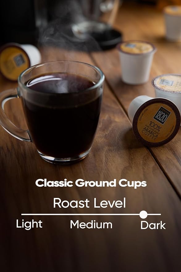 Café 1820 Classic Ground Coffee Cups Premium Costa Rican Dark Roast 100% Arabica Compatible with Keurig Machines 48 Pods