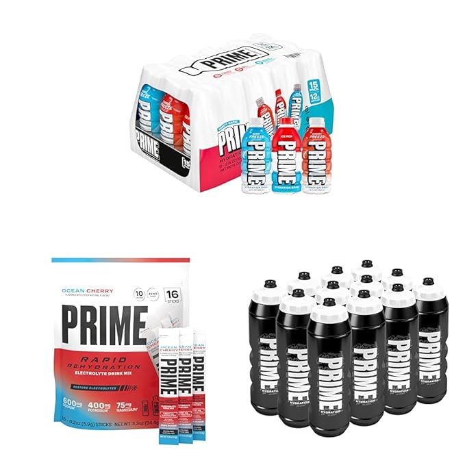 PRIME HYDRATION Berry Freeze Cherry Freeze &amp Ice Pop 12 Fl Oz Variety Sports Drinks &amp Rapid Rehydration Electrolyte Powder Sticks Ocean Cherry &amp 12 Pack Black Graffiti Squeeze Sports