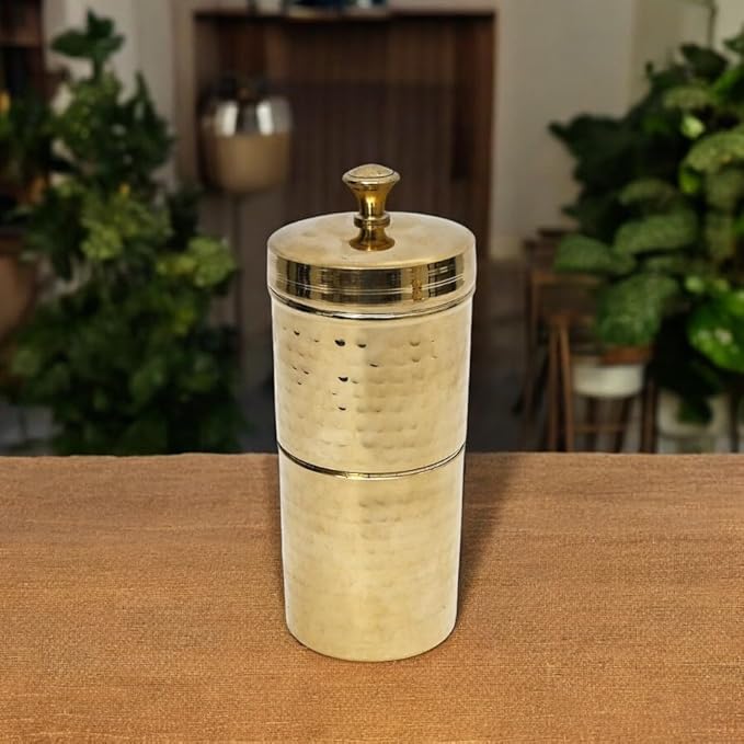 NATRIEL Traditional Brass Filter Coffee Maker Brass South Indian Drip Sytle Decoction Liquid Maker Coffee Filter Vessel Utensil Kumbakonam Degree Coffee Filter For Home (Option-01)