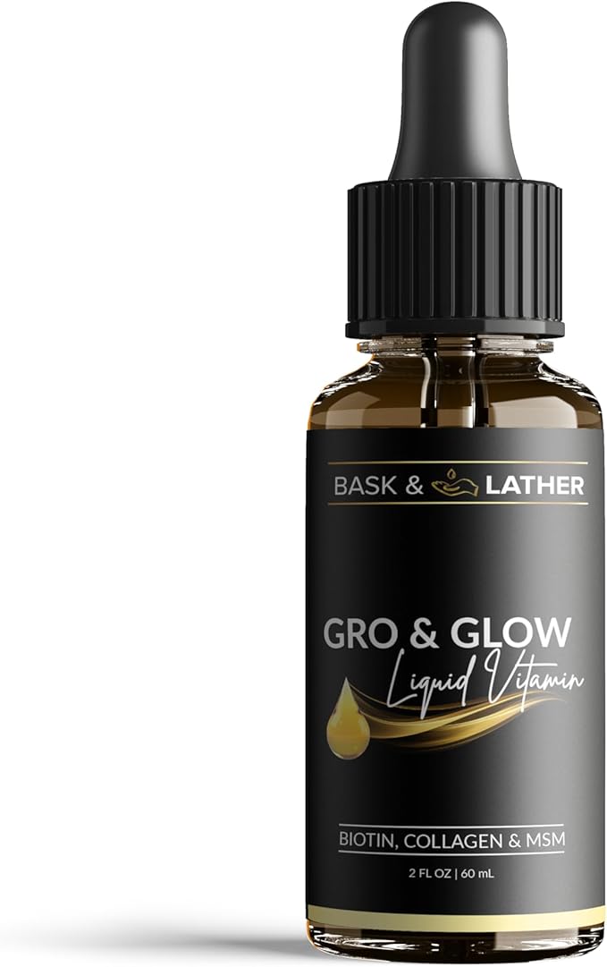 BASK &amp LATHER GRO &amp Glow Liquid Vitamin Liquid Collagen for Women Natural Ingredients with Collagen Biotin Msm Beauty Supplement Helps Support Healthy Hair Skin &amp Nails Cherry Flav