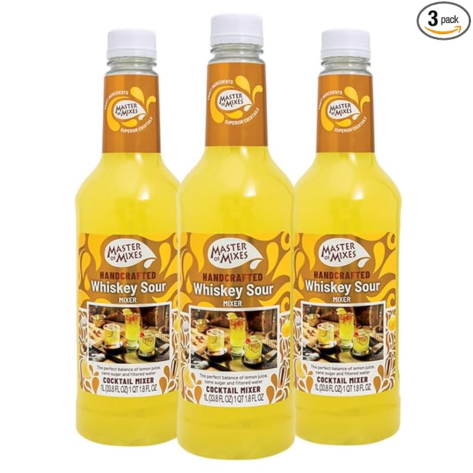 Master of Mixes Whiskey Sour Drink Mix Ready To Use 1 Liter Bottle (33.8 Fl Oz) Pack of 3