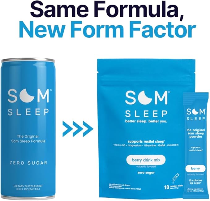 Som Sleep Calm Sleep Nighttime Powder Drink Mix Melatonin 3mg Magnesium Vitamin B6 L-Theanine &amp GABA – Vegan Zero Sugar – Berry 30-Pack