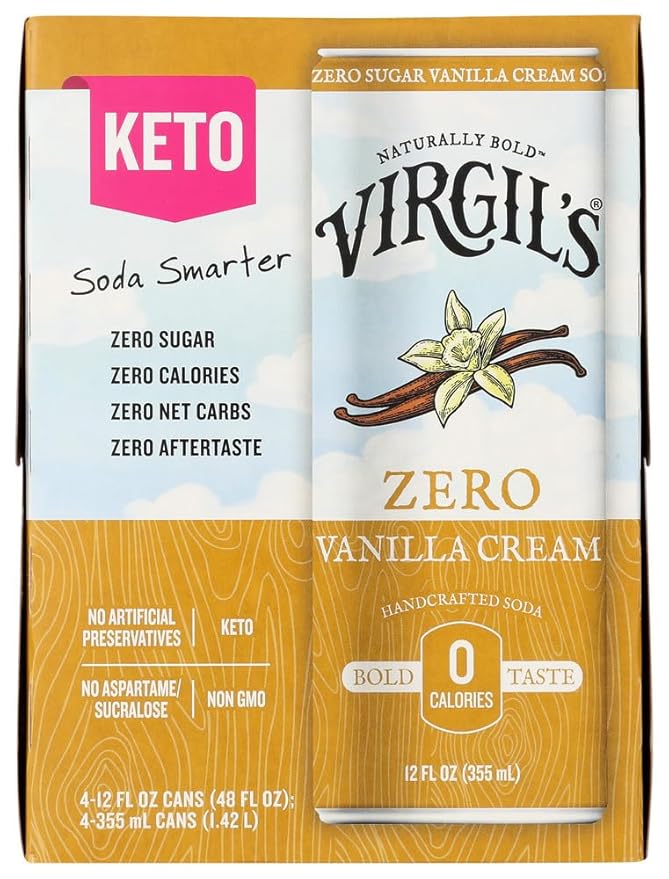 Virgil’s Vanilla Creme Soda Zero Sugar Keto Friendly 4 Pack 48 Fluid Ounces (Pack Of 6)