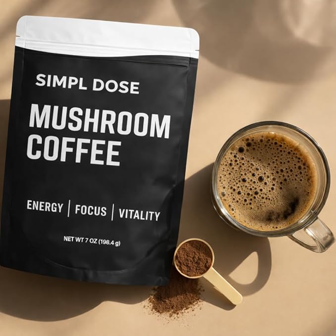 SIMPL DOSE Everyday Mushroom Coffee (55 Servings) | Focus and Energy | Instant Coffee with Lion’s Mane Chaga Cordyceps Reishi &amp More