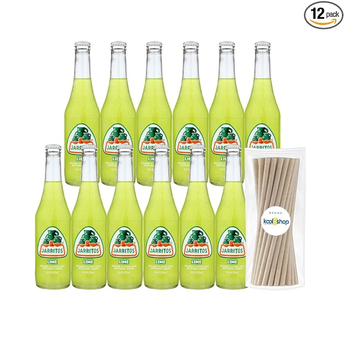 Jarritos Lime Mexican Soft Soda Drink 12 fl oz Glass Bottles 12 Pack + 15 Sugarcane Disposable Straws by KOOL8SHOP Infinite Deals