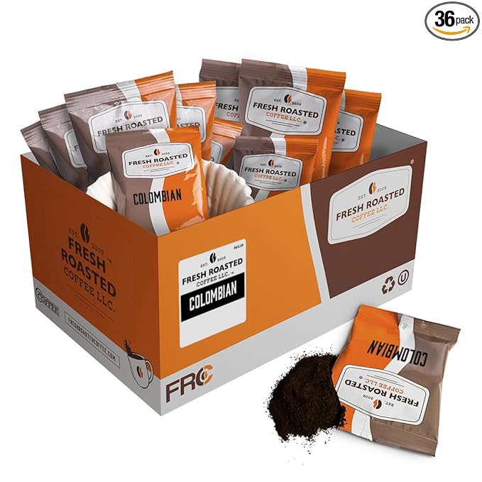 Fresh Roasted Coffee Colombian Kosher Pre-Ground Fractional Packs 2.25 Ounce 36 Count