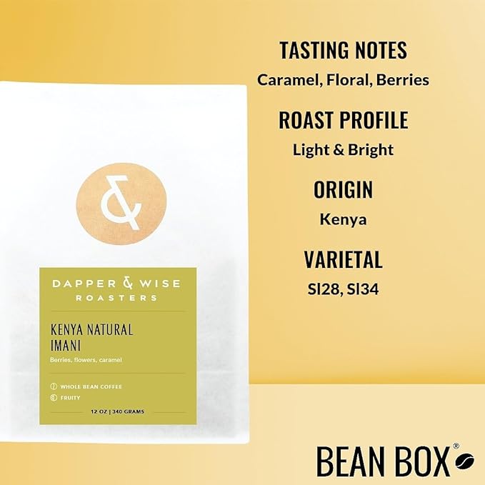 Kenya Imani Natural - Roasted by Dapper &amp Wise - Whole Bean Coffee - 12 Ounce Bag