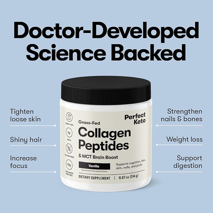 Perfect Keto Collagen Peptides Protein Powder with MCT Oil Hydrolyzed Collagen Type I &amp III Supplement Gluten Free Grass Fed Low Carb Keto Coffee Creamer Collagen for Women &amp Men Salted
