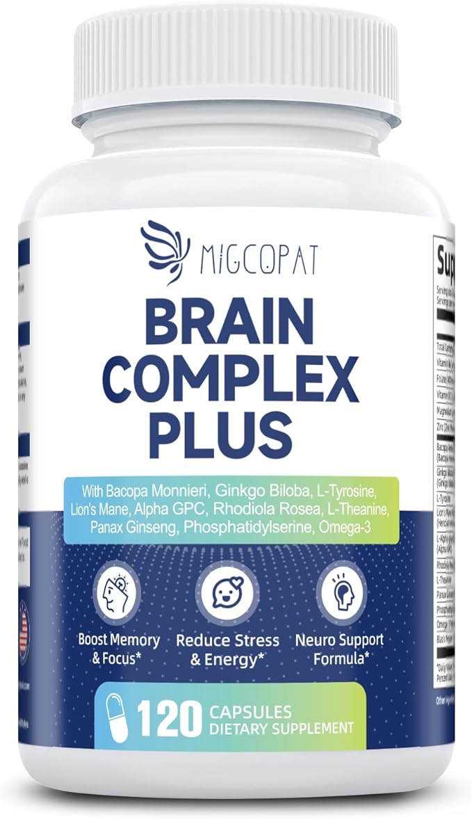 2-Pack Brain Supplements for Memory &amp Focus | Nootropic with Bacopa Lion's Mane Alpha GPC | Mental Clarity &amp Cognitive Support | Vitamin B6 &amp B12 – 240 Caps (120/Bottle)