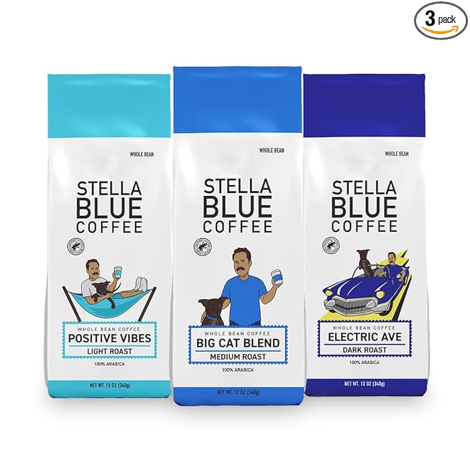 STELLA BLUE Sampler | 3 Pack Whole Bean Coffee (12 ounces each) | 100% Arabica Coffee | Ethically &amp Sustainably Sourced From Central America