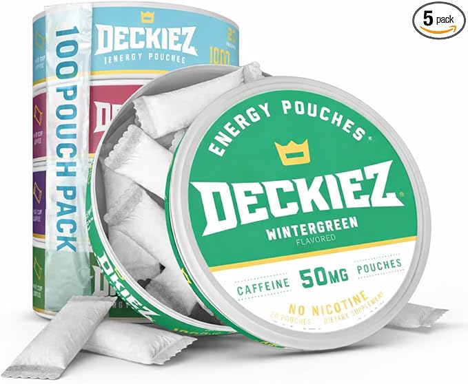 Deckiez Energy Pouches 5 Cans (100 Pouches) Sugar Free Caffeine Supplement Coffee Pouches &amp Energy Drink Alternative 50mg Caffeine Pouches 5 Pack Variety Flavors