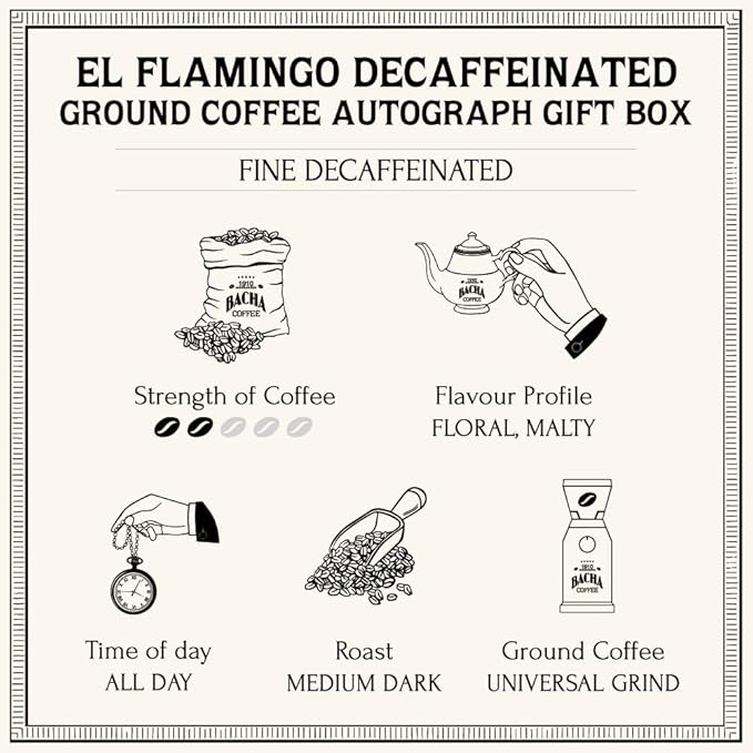 Bacha Coffee | El Flamingo Single Origin Decaffeinated Coffee Autograph Collection 100% Arabica Specialty Coffee Ground Beans Medium Dark Roast &amp Paper Filters Large. 100 pcs. 3-4 Cups