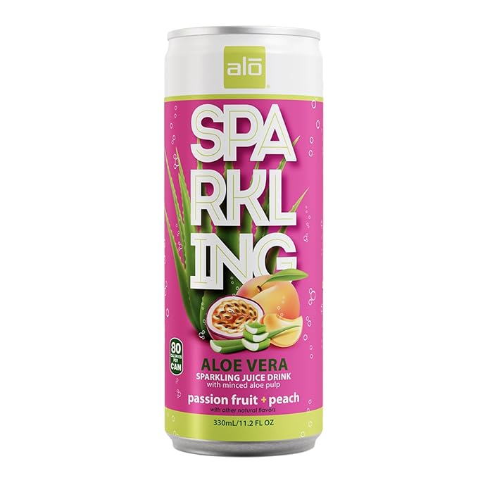 ALO Sparkling Aloe Vera Juice Drink | 11.2 fl oz Pack of 6 | 3-Flavor Variety Pack | Passion Fruit &amp Peach White Grape Mango &amp Mangosteen