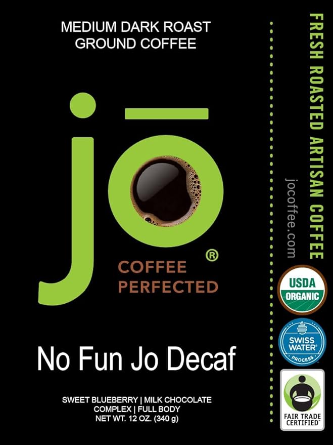 JO COFFEE: New York Jo Signature Blend No Fun Jo Decaf Swiss Water Process Wild Jo Bold Dark Strong Rich and Colombia Jo Medium Roast 12 oz each USDA Certified Gourmet Coffee Gluten-Free