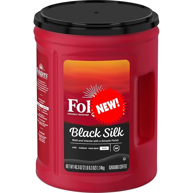 Black Silk Ground Coffee Dark Roast 40.3 Ounce Aroma Seal Canister – Bold &amp Smooth Flavor – 100% Pure Coffee