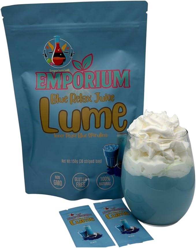 Blue Juice Lume Wellness Drink with Spirulina Lavender Ashwagandha and Akkermansia Blue Refreshing
